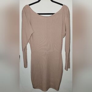 Missguided Tan Bodycon Dress Long Sleeve Scoop Neck